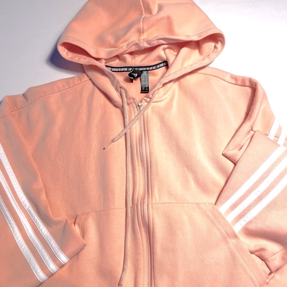 Adidas over sized, cropped, zipper, hooded sweatshirt. Medium - Picture 2 of 13
